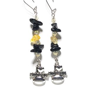 Black Onyx and Yellow Gemstone Chip Football Earrings